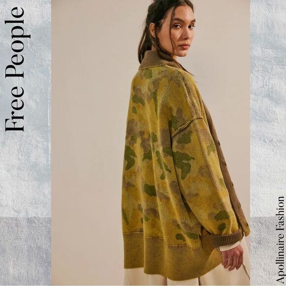 FREE PEOPLE CHAMOMILE CARDI SWEATER IN ARMY GREEN COMBO SIZE XL NWOT - Picture 3 of 8